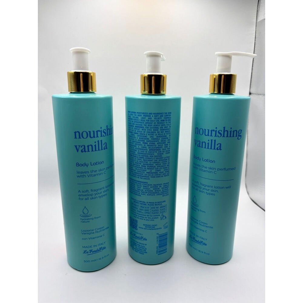 3 Bottle lot LA VERDE VITA Vanilla HYDRATING BODY LOTION Made in Italy